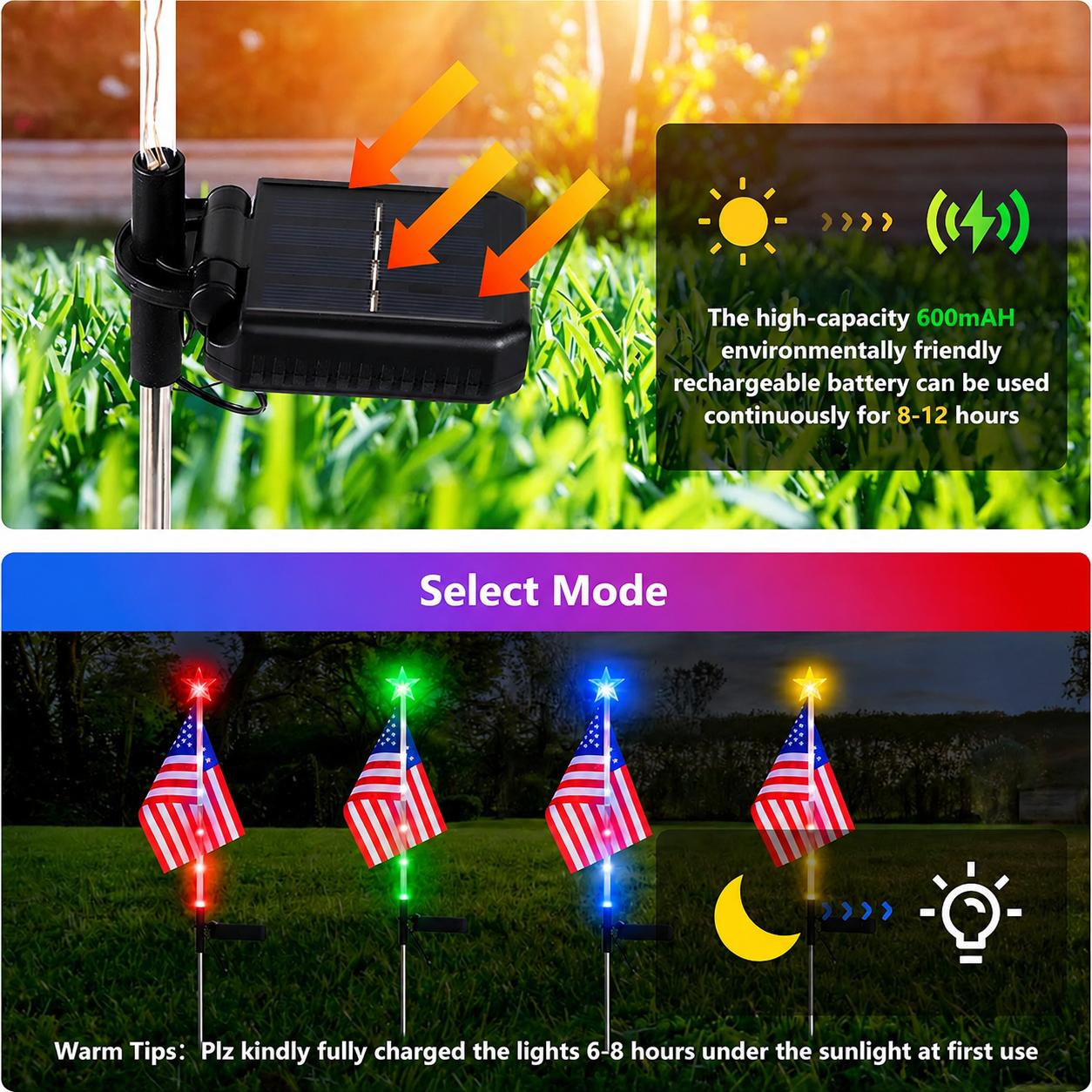 4Pcs American Flag Lights,Solar LED Lights,Solar LED String Lights,Waterproof Led Patriotic Flag Light of The United States for Yard,Garden Decoration,July 4th Independence Day,Labor Day, Festival,Holiday,Party Decoration,Christmas Decorations tiktokshops