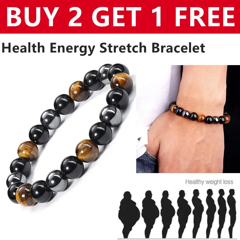 Energy Healing Stretch Bracelet Natural Stone Hematite Tiger Eye Gift for Men Women