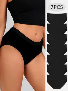 Women's 7-Pack Cotton Underwear, Minimalist Triangle Cut Casual Soft Panties, Breathable Plain Color Intimates for Everyday Wear