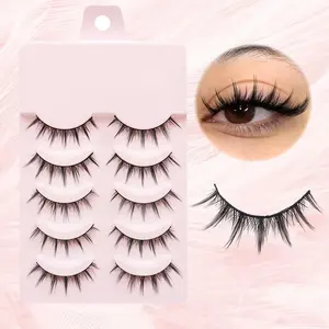 Soft Natural Dense False Eyelashes, Fluffy Cat Eye Look, D Curl, 10-12mm Length, Synthetic Fiber, Recyclable, Daily Makeup Essentials, Fluffy Volume Eyelashes