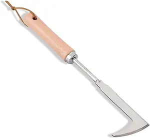 Crack Weeder, 12" Stainless Steel Crevice Weeding Tool with Wood Handle, L-Shaped Side-Walk Weed Puller Spatula, for Garden Lawn Yard Patio Terrace Paving Moss, Small Gardening Tool