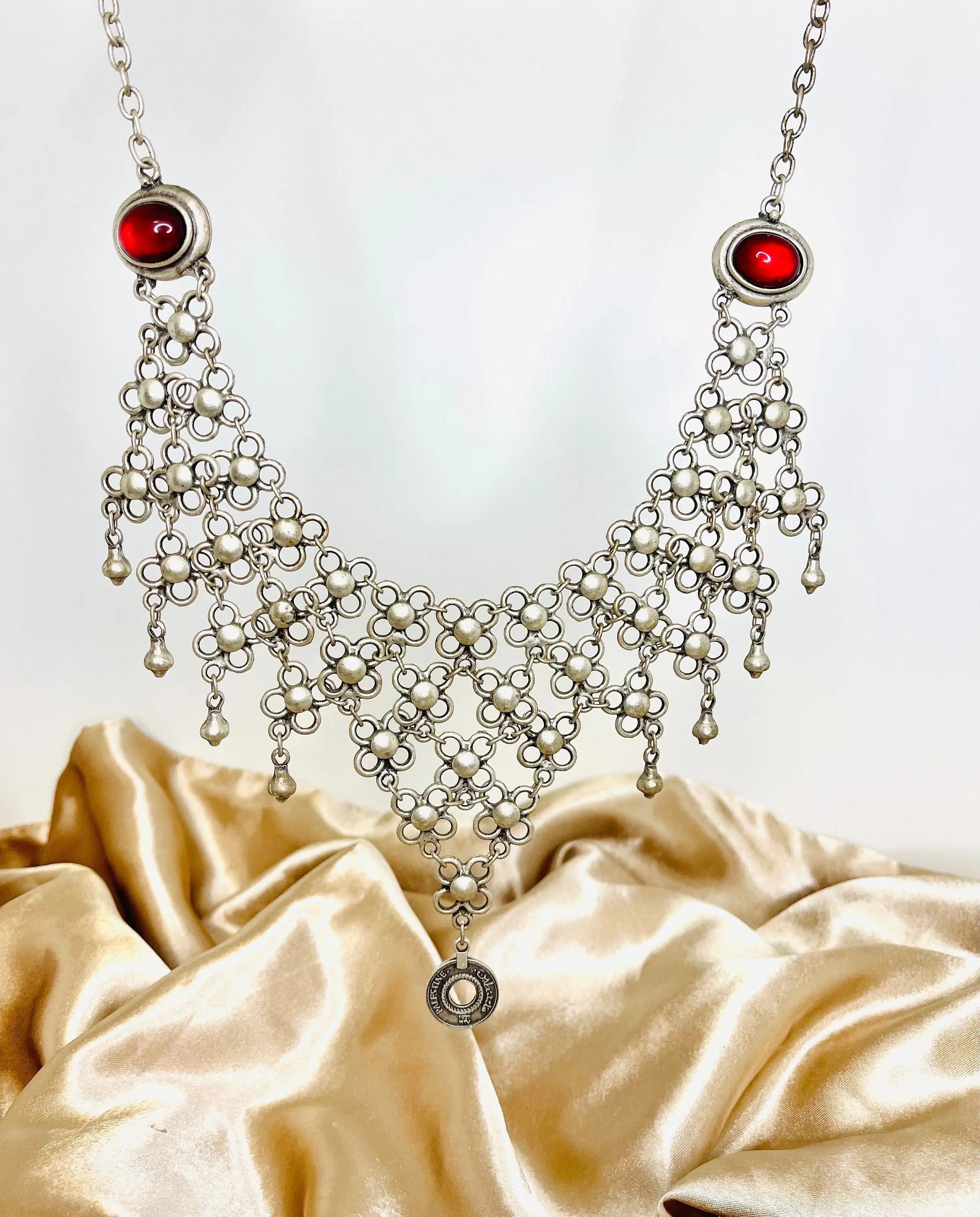Palestinian Agate Antique Silver Plated Necklace-Palestinian Handmade-Palestinian Mil | حجر عقيق فلسطين - انتيك مطلي فضة