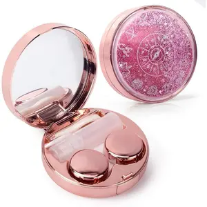 Contact Lens Case, Bling Constellations Contact Cases Travel Kit with Remover Tool Tweezers Solution Bottle Mirror Portable Contact Lenses Storage Box for Women Daily Outdoor (Pink)