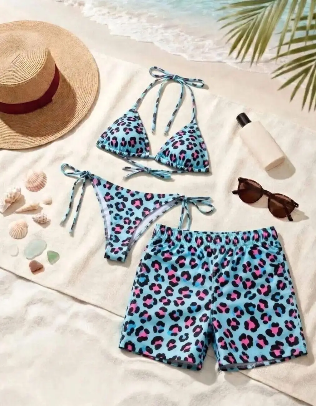 Camo Matching Couple Swimsuits Set, BF and GF Matching Swimsuits, Camo Bikini Set for Women, Matching Duck Camo Swimwear Set for Couples, Couple Trendy Camo Bikini And Short AQS YL0
