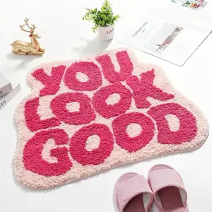You Look Good Bath Mat Pink, Funny Bath Mat with Cute Words,  Non Slip Microfiber Washable Absorbent Shower Mat, Indoor Rugs for Bathroom Bedroom Kitchen Living Room Decor25" x 21"