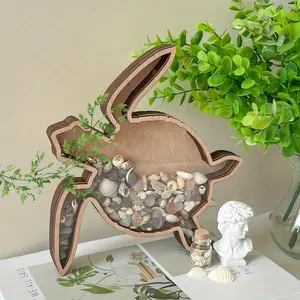 Handmade Rustic Wooden Turtle Display & Storage Box, Open Design Without Lid, Ideal for Sea Glass, Shells, Crystals, Beach Treasures, Craft Storage