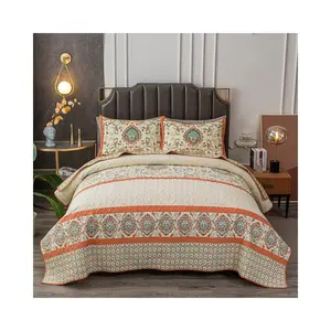 Bohemian Twin Size Comforter Quilt Sets -2 Pieces Red Quilts 100% Cotton(1Quilt,1 Pillow Shams) with Reversible Bedspreads Bohemian Patchwork Bedding Set Sleep Companion