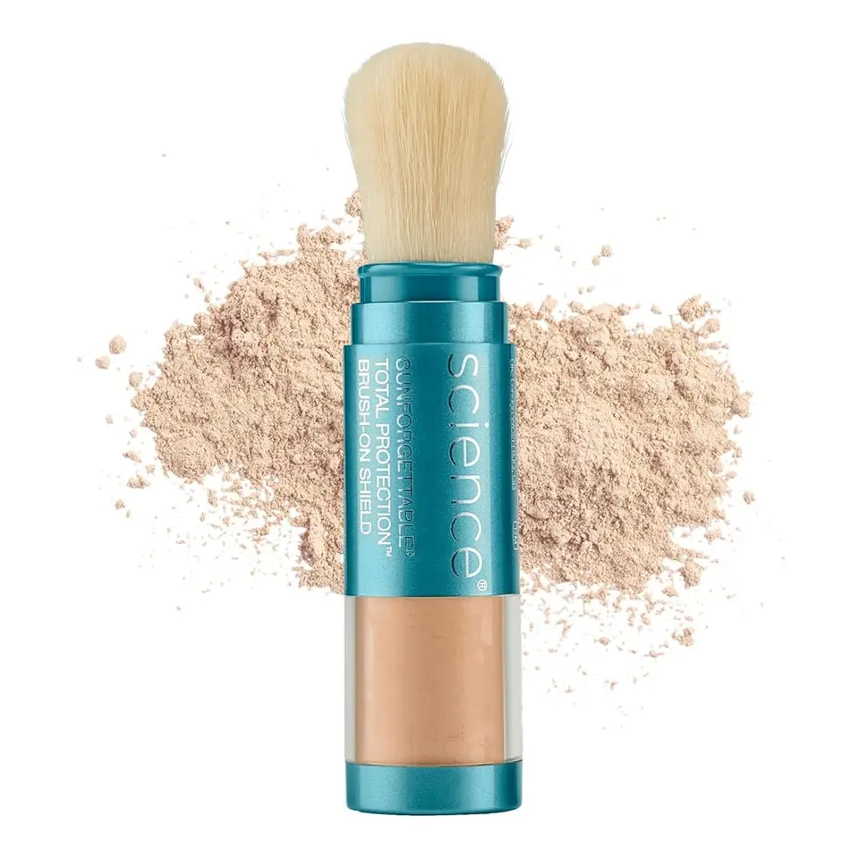 Colorescience Total Protection Brush-On Shield Powder Sunscreen - SPF 50, PA++++ Broad Spectrum, 80-Min Water Resistant, Dermatologist Recommended, Hypoallergenic, Hyaluronic Acid-Infused, Titanium-Based, Moisture-Locking Skincare Tool