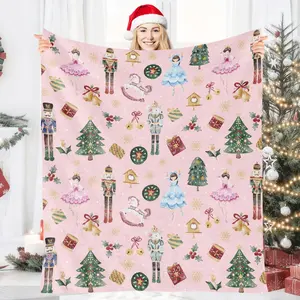Christmas Nutcracker Throw Blanket - Pink Nutcracker Blanket Gifts for Women Girls Fairy Soldier Mouse Gift Cartoon Xmas Flannel Blanket for Winter Home Sofa Couch Bed Decor 60 x 50 Inches