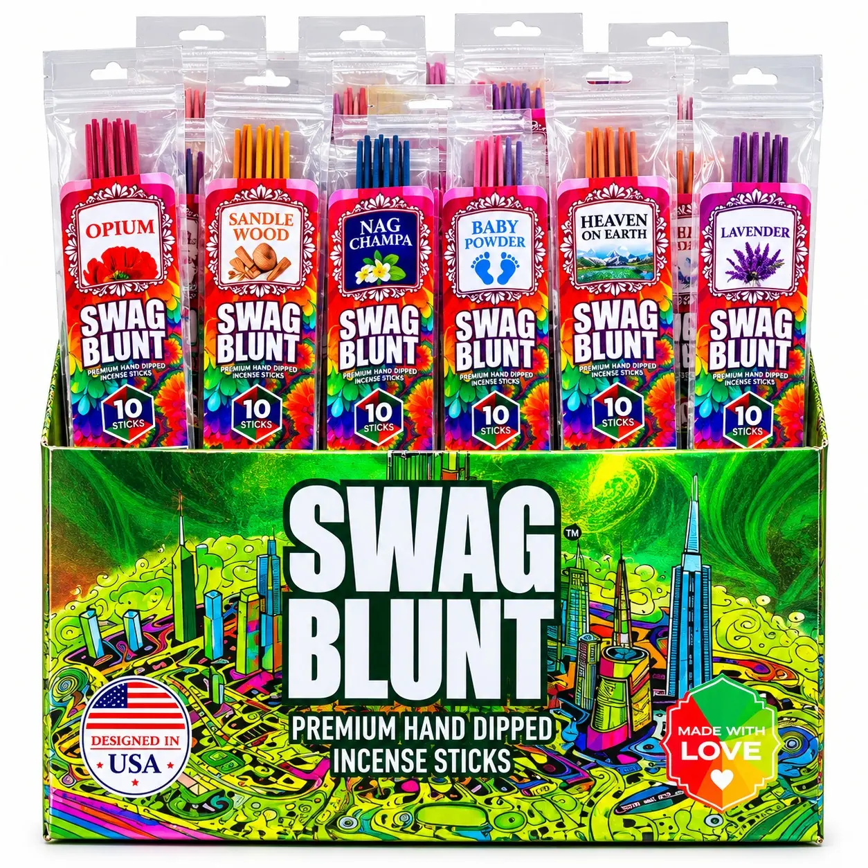 Swag Blunt Premium Hand-Dipped Incense Sticks - Stick Shape, 10 per Pack, Natural Aroma Lavender Blend, Mood Boost, Made in USA Home Fragrance Supplies