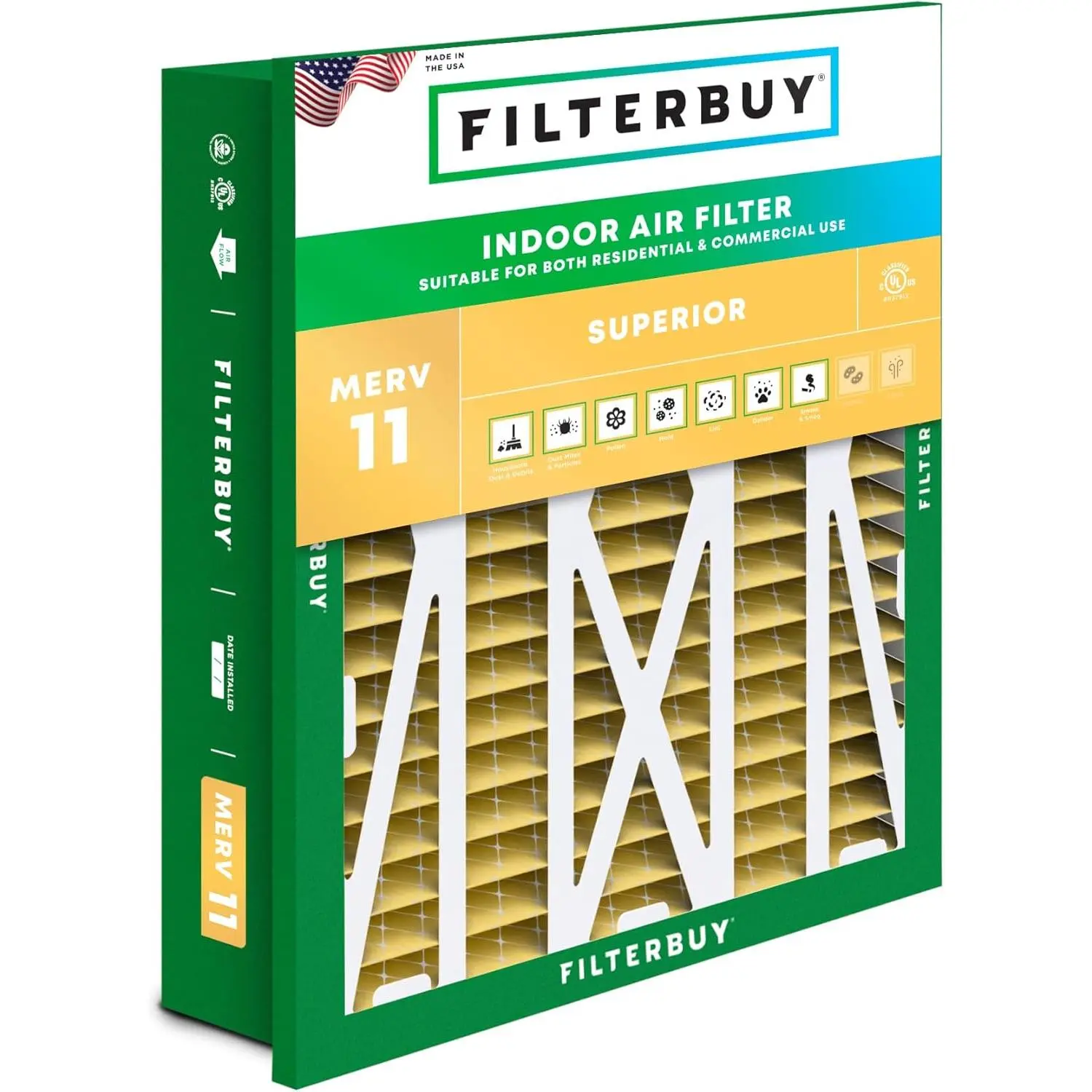 Filterbuy 20x20x5 Replacement Air Filter (1-Pack), Pleated MERV 11 Allergen Defense Filter for Honeywell HVAC AC Furnace Return Grille FC40R1003