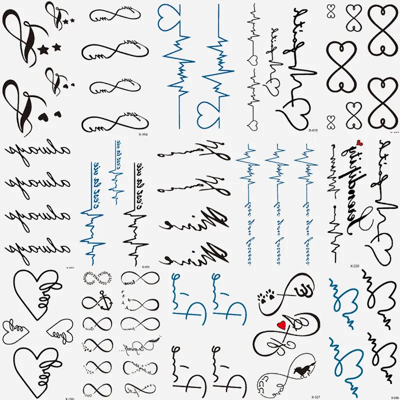 15 Heartbeat Ecg Tattoo Stickers, Waterproof Unique Heart Finger Patterns, Perfect for Men Women Body Art Fake Tattoos Celebrating Love