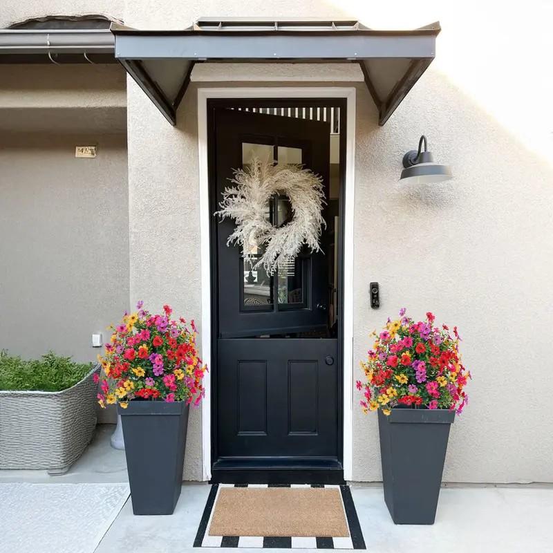 Artificial Flowers for Outdoor Indoor Garden Home Decoration, Plastic Faux Flowers, Faux Flower Daisy with Eucalyptus Leaves Fake Plants Greenery Boxwood Porch Patio