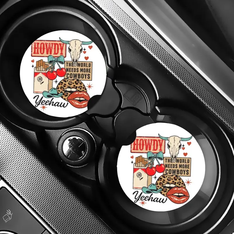 Cowgirl Car Coaster Set Punchy Western Pink