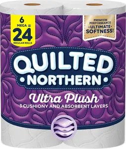 Quilted Northern Ultra Plush® Toilet Paper 6 Mega Rolls 24 Regular Rolls 3-ply Bath Tissue Soft Absorbent Kitchen Wipes