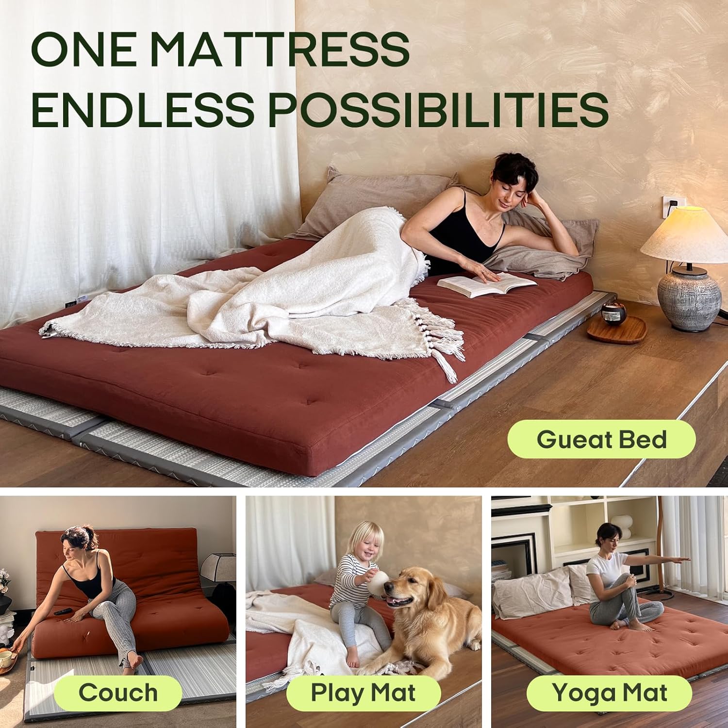 ZonLi Foldable Japanese Futon Mattress – Thick 100% Cotton, Portable Floor Bed, Easy Sleep Anywhere for Dorm, Guests & Camping