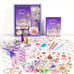 Complete DIY Journaling Set for Girls - Aesthetic Purple Scrapbook Kit with Stickers, Washi Tape, Glitter Pens & Notebook - Arts and Crafts Gift for Teens, Kids & Beginners - Creative Stationery Supplies for School