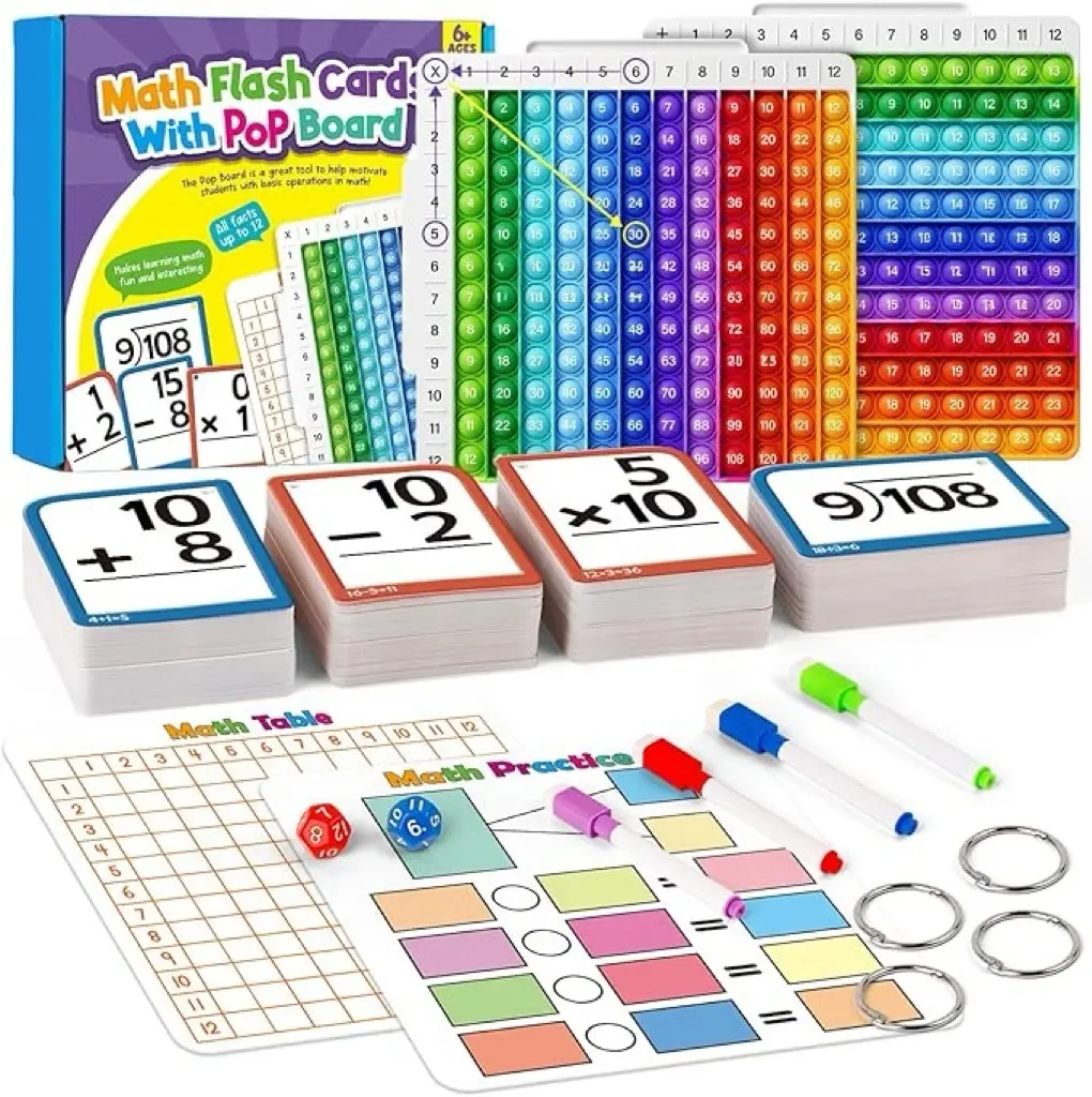 Torlam Math Games Manipulatives Times Table Chart Fun Learning Interactive Practice Kit for Kids,Multiplication,Division,Addition,Subtraction Flash Card Pack Toys for Kids