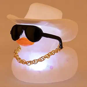 Cowboy Hat Rubber Duck with Light Transparent Glowing Rubber Ducks Car Ornament Dashboard Home Decoration Birthday Gift