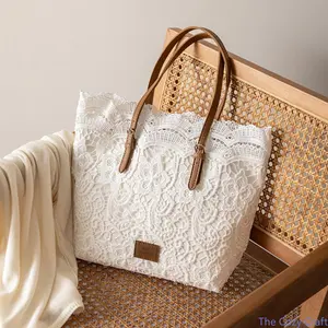 Trendy Lace Crochet Beach Bag for Women, Large Capacity Floral Shoulder Tote, Perfect Vacation Travel Handbag, Versatile Knitted Purse for Resort & Summer Outings
