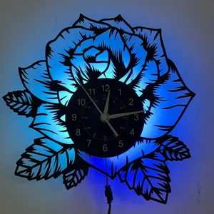 Colorful LED Flower Vinyl Wall Clock Perfect Home Store Hotel Decor Ideal Gift for All Holidays & Occasions (Battery Not Included)