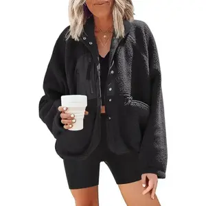 Womens Fuzzy Fleece Jacket Button Down Sherpa Coats Casual Winter Warm Outwear with Pockets