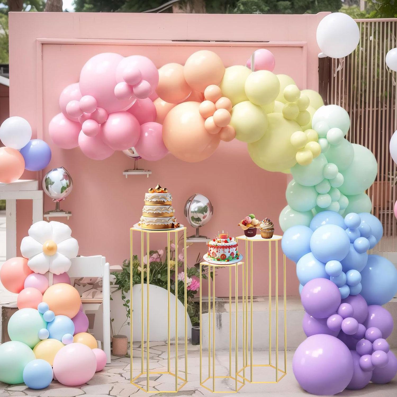 3PCS Cylinder Pedestal Stands for Parties, Hexagon Gold Metal Plant Round Cylinder Stands for Party Flowers, Display Columns Pedestal Stand Cylinder Tables for Vases Birthday Party Backdrop Decorations