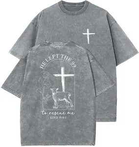 He Left The 99 To Find Me Unisex Washed T-Shirt, Christian t shirts, Vintage 90s Graphic Tee, Gift Top Womenswear Cotton Mineral Color