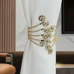 1pc/2pcs gold/silver Color Metal Curtain Tiebacks, Boho Style Adjustable Curtain Hooks, Multi-Use Arm Rings for Living Room Bedroom Decor