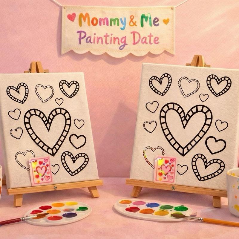 Mommy & Me Paint Kit Valentines hearts theme Pre Printed Paint Canvas 8x10 & 5x7  with Hearts
