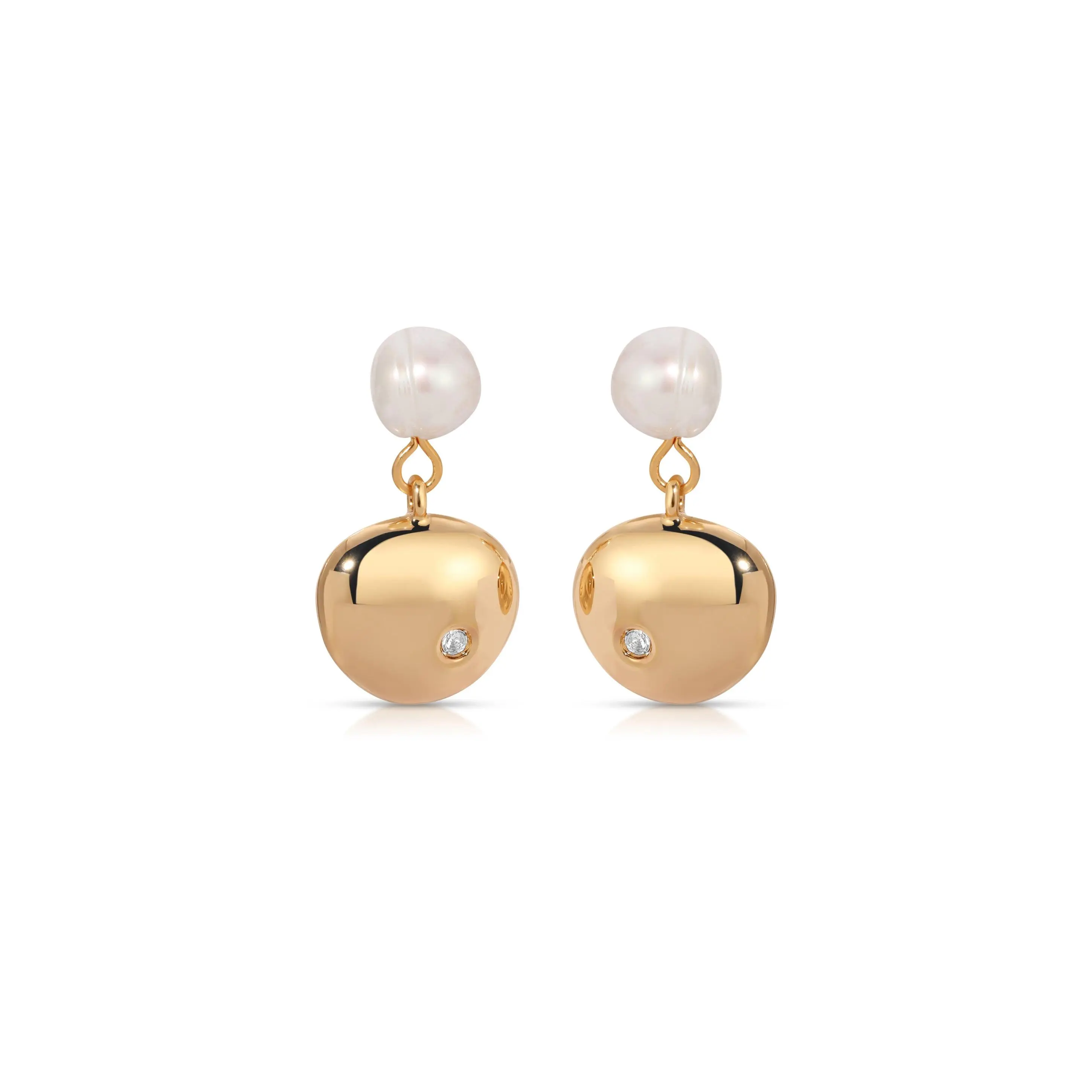 Ettika Small Pebble and Pearl Dangle Earrings with Pearl Accents and Gold-tone Finish
