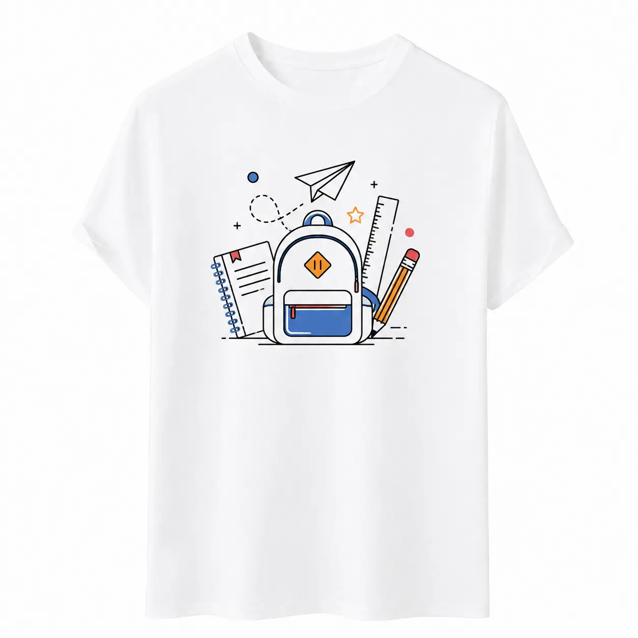 Minimalist Back to School Graphic T-Shirt for Teachers and Students, Unisex Backpack School Supplies Short Sleeve Crew Neck Tee, First Day Outfit