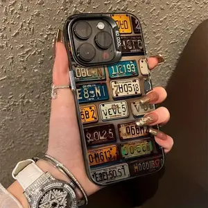 Car License Plate pattern TPU laser-engraved phone case, compatible with iPhone 17 Pro Max, 16 Pro Max, 15 Pro, 14, 13, 12, and 11.  Stylish, shockproof, and lightweight protective case with protective features.