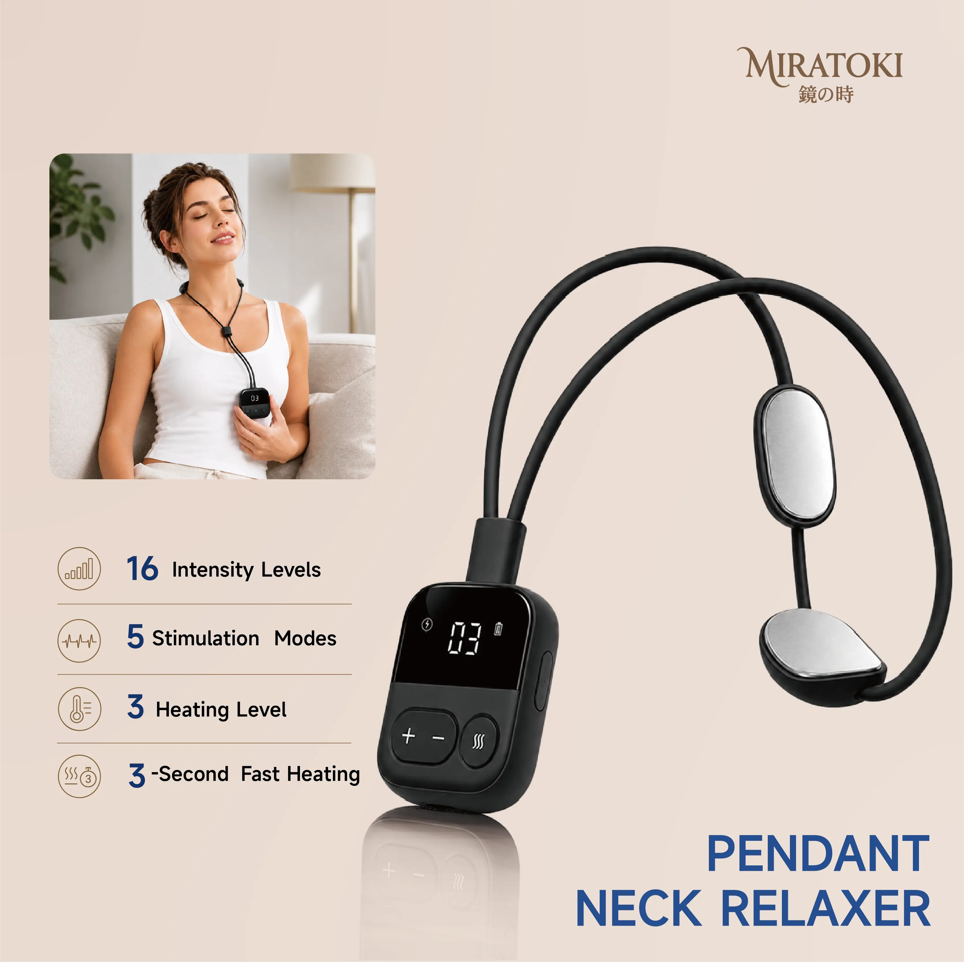 MIRATOKI Neck Relaxer, Cordless Pulse Massager with Heat for Full Body Wellness, Rechargeable via USB Port with Long-Lasting Batteries, Ideal Gift, Shoulder Pain Relief Massagers For Neck And Back Pain Relief
