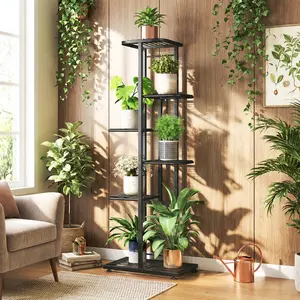 Raybee Plant Stand 6/5/4 Tier Indoor & Outdoor Vertical Metal Flower Shelf for Multiple Plants Corner Tall Flower Pot Holders for Patio Garden Living Room Balcony Bedroom Outdoor, Black or White