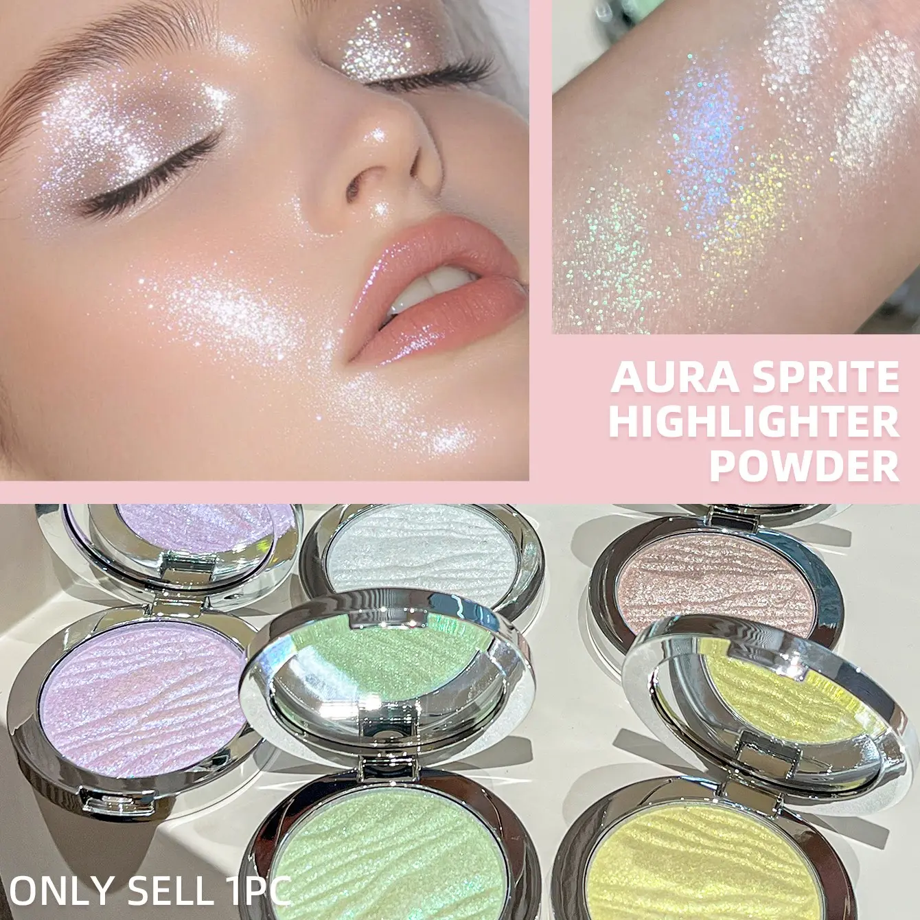 Fuxi Floating Light Fairy Highlighter Powder, Glitter Highlighter, Glowy Highlighter, Natural Fine Shimmer, Brighten Collarbone, Sculpted Contours, Radiant Skin, Soft Focus Pearl Glow