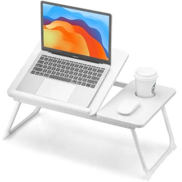 Portable Foldable Laptop Desk for Bed & Couch, Adjustable Split Lap Desk with Cup Holder, Heavy Duty Laptop Stand Table, Lightweight Bed Tray for Working, Writing, Reading, Eating, Gaming and Home Office