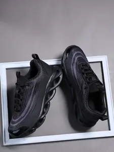 Men's Pulse Line Sport Shoes, Wave Stitching Detail, Hollow Out Blade Sole, Future Functional Style, All-Day Comfort Training Shoes