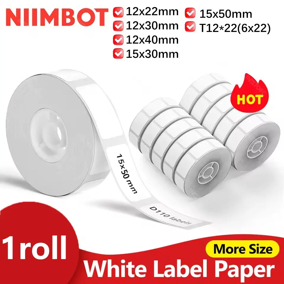 Niimbot 1 Roll Label Paper 12x40mm-150 Compatible with D11/d110/d101, Pure Waterproof Oilproof Tear-Resistant Labels For Printers Sticker Paper
