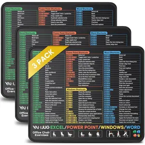 3 Pack  Pads for Excel Word PowerPoint Windows Shortcuts, Extra Clear Excel Cheat Sheet Desk Pad with Stitched Edges, 10.2x8.3x0.12inch Portable Non-Slip Mousepad for Gaming Office Home