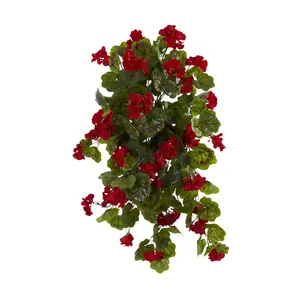 Nearly Natural 29" UV Resistant Geranium Hanging Plant Set
