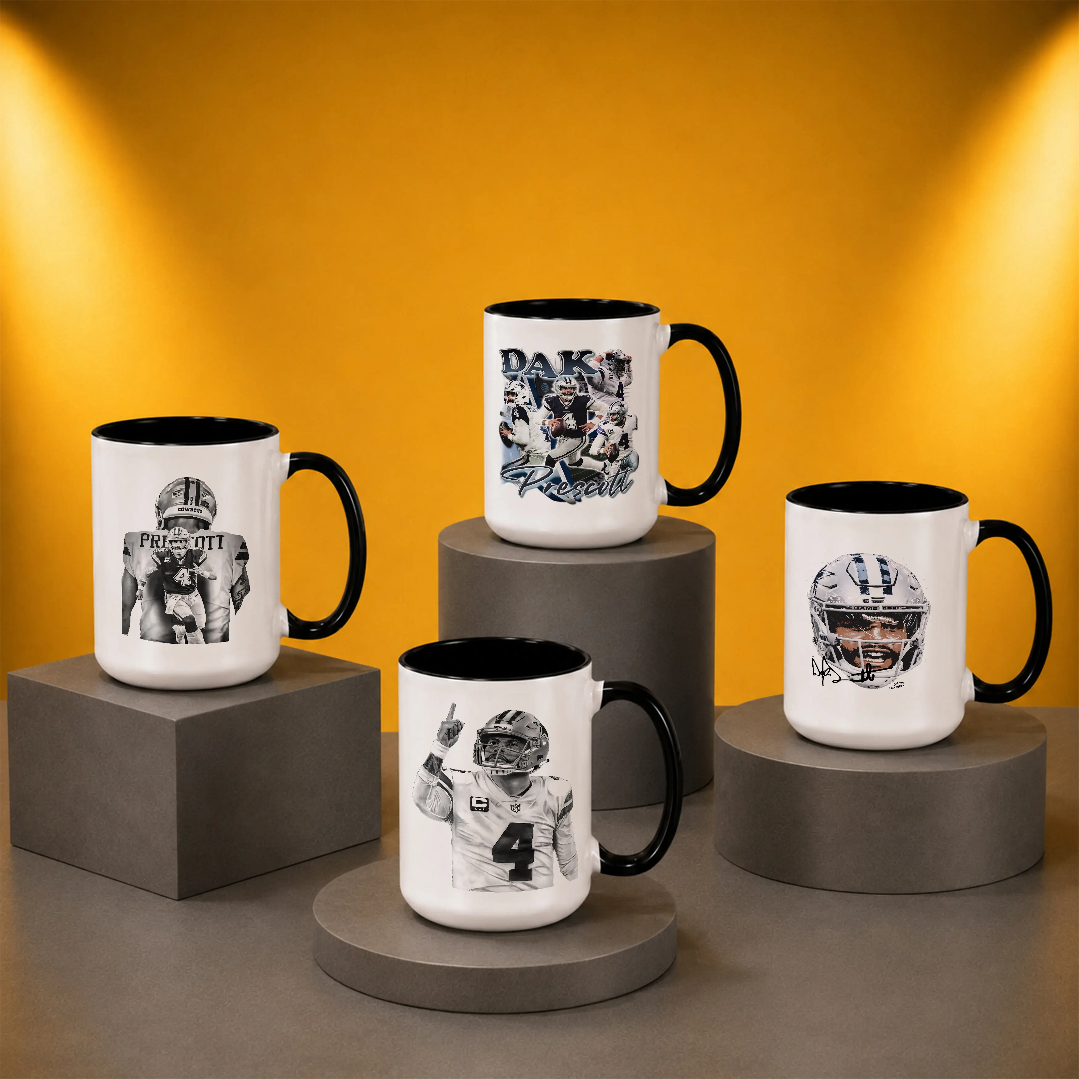Collection Dak Prescott Mug – Cowboys Game Action Coffee Cup, 15oz Black Handle Ceramic Mug, Dallas Cowboys Fan Gift