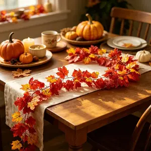 Realistic Maple Leaf Vine, Autumn Harvest Thanksgiving Decoration, Leaves Bendable, Fireplace Table Stair Hanging Decor, Indoor Outdoor Festival Setup