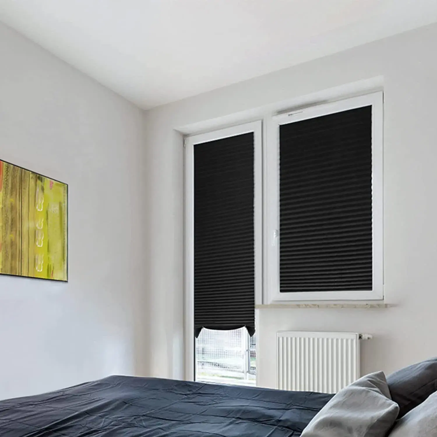 Self-Adhesive Pleated Window Blind - 71x34.5In Durable No-Punch Installation Non-Perforated Shading Curtain, DIY Cut-and-Trim Design for Art Deco Home Decor, Bathroom & Kitchen Use