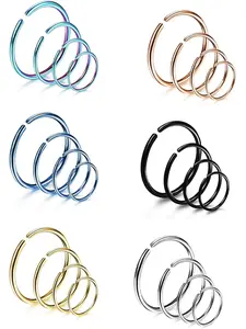 18/24Pcs Hypoallergenic Nose Rings Hoops 316L Surgical Stainless Steel Lightweight Small Piercing Jewelry for Women Men Cartilage Tragus Helix Helix Pierced Ring