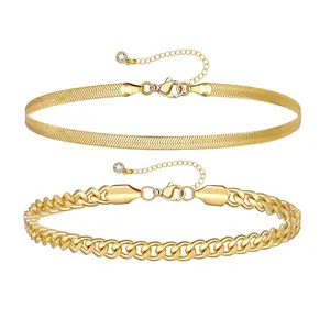 KissYan Gold Layered Ankle Bracelets for Women, Dainty 14k Gold Plated Layering Anklets Set Adjustable Fashion Cuban Link Snake Tennis Chain Ankles Summer Beach Foot Jewelry