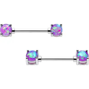14 Gauge 9/16 Purple Faux Opal Externally Threaded Barbell Nipple Ring Set