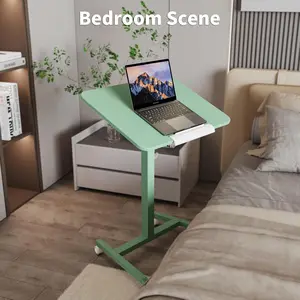 ETHU Overbed Table with Wheels – Adjustable Height, Rolling Desk for Bed, Medical Use, Drawer Storage, Space Saving