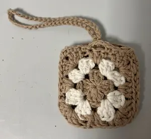 Crochet airpods case - granny squares brown/cream