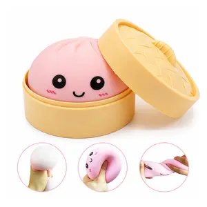 Dumpling Squishies Toy, Mystery Squishy Dumpling Box, Cute Anxiety Relief Fidget Toy, Squishy Toy with Steamer Box, Soft Squeeze Decompression Dough for Adults (Pink)